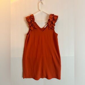 Entro Sleeveless Rust Ruffled Shoulder Dress Size Small